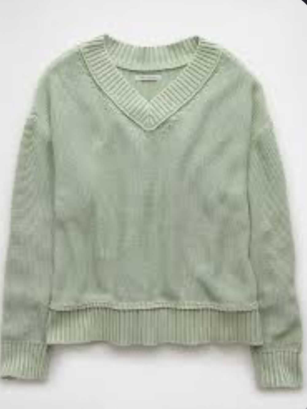 AE Soft V-Neck Women's Sweater in Sage Green